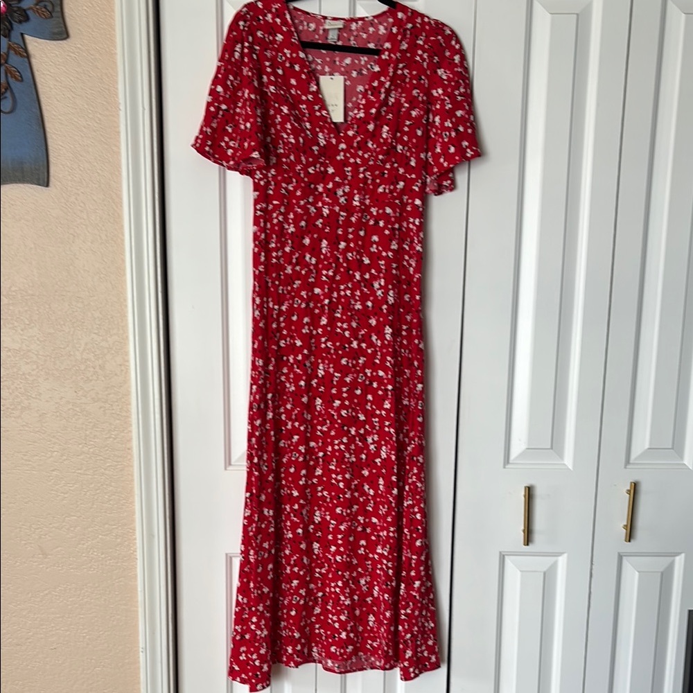 A New Day Red and White Ruffled Tiered Maxi Dress